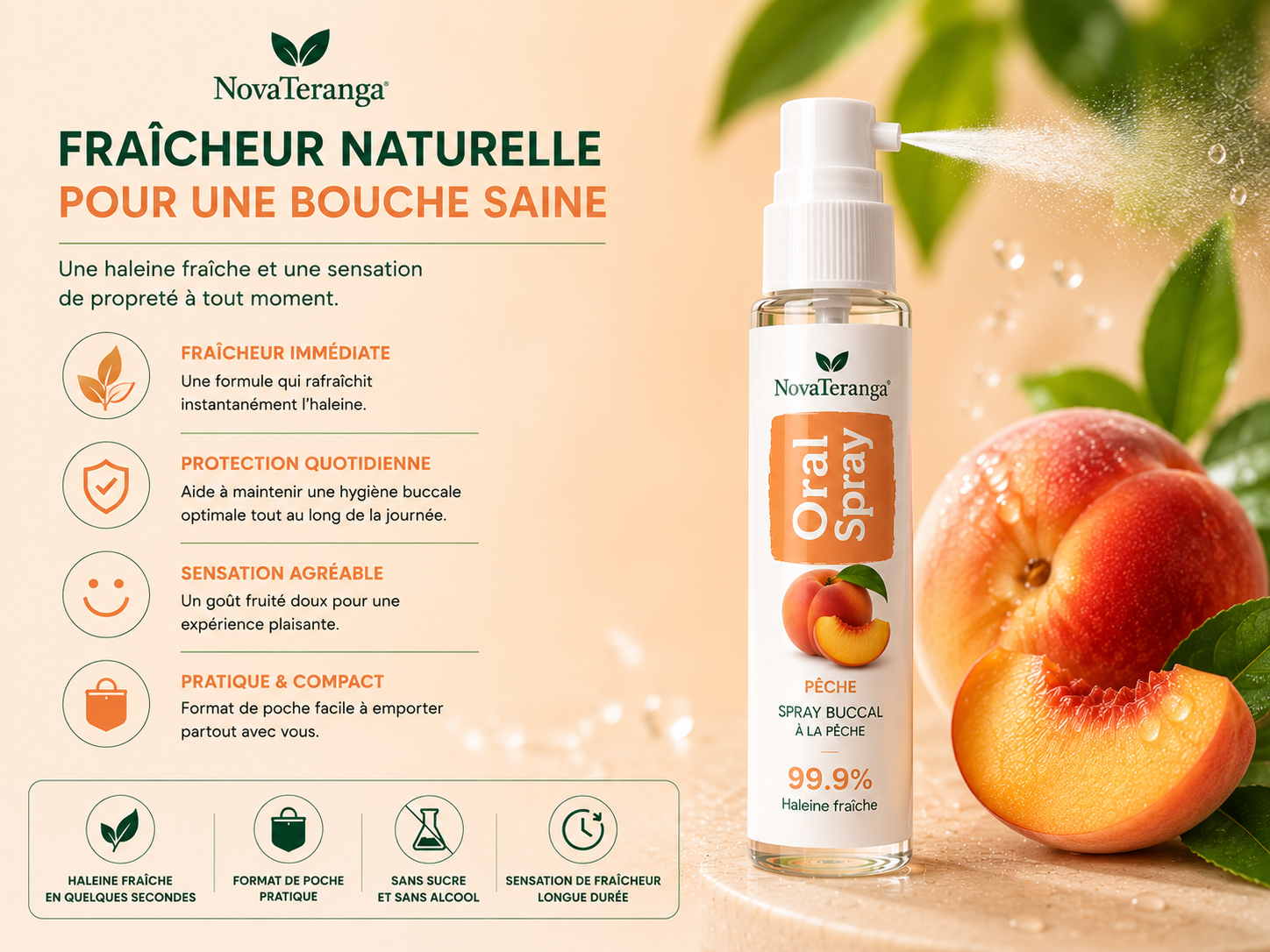 🍑 Spray Buccal Rafraîchissant NovaTeranga – Pêche